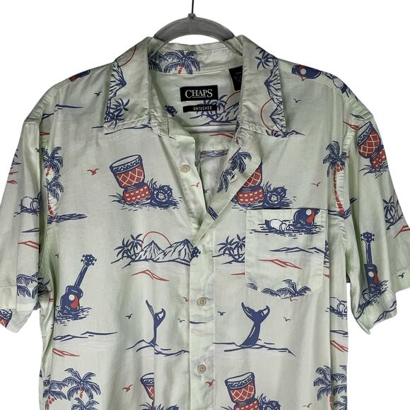 Chaps Go Untucked Hawaiian Button Down Shirt Large Short Sleeves - Picture 3 of 11